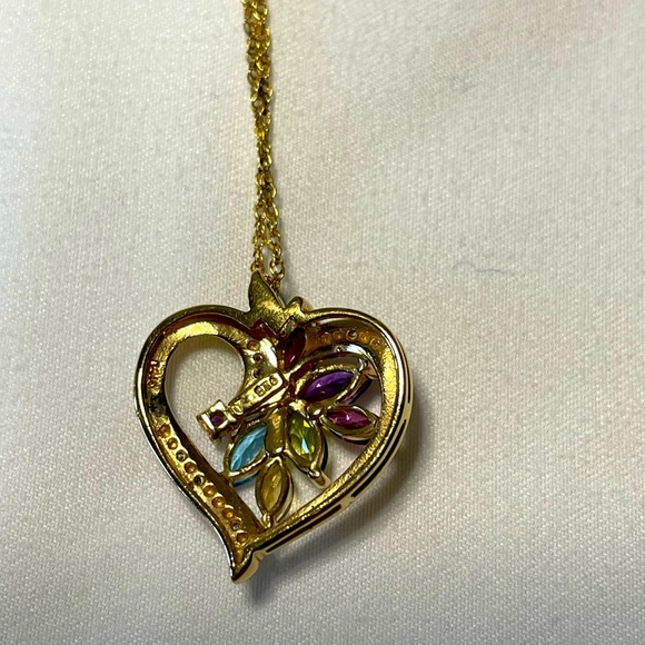 Heart Necklace with Amethyst, Peridot & Blue Topaz - Picture 5 of 10